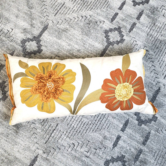 Pair of Pier1 Floral Accent Pillow Covers- Cream, Orange, Yellow, Green - Picture 1 of 7
